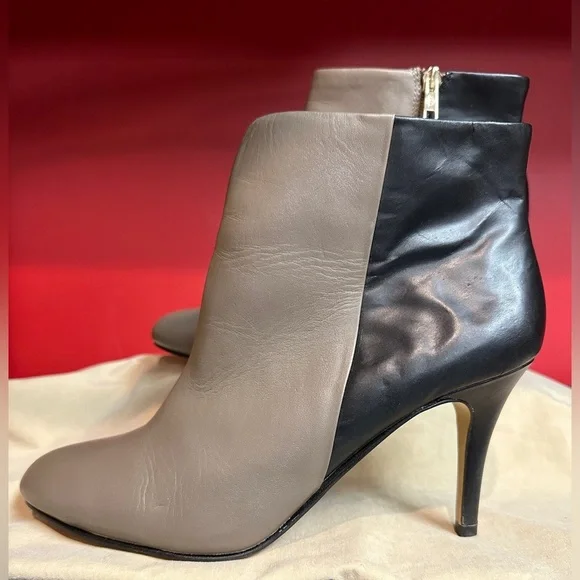 Ann Taylor Ankle Booties Black & Taupe Leather 3.5” Stiletto Heels Women’s Sz 9M - Picture 3 of 13